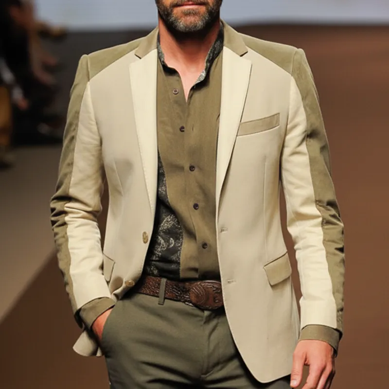 Men's Business Faux Suede Color-blocked Two-button Single-vent Slim-fit Blazer MTA2558L5U sold by Manly product image thumbnail 2