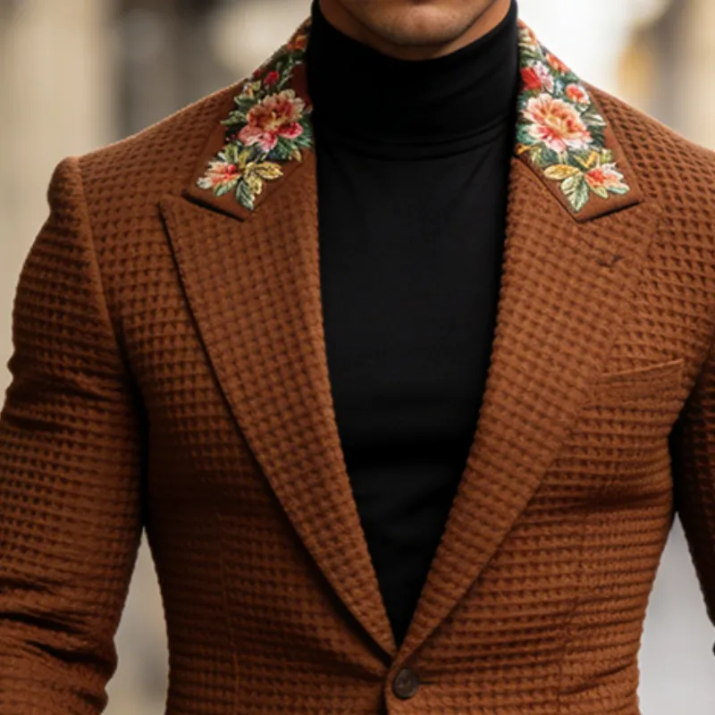 Men's Retro Casual Solid Color Waffle Embroidered Blazer MTA2382L4TO sold by Manly product image thumbnail 3