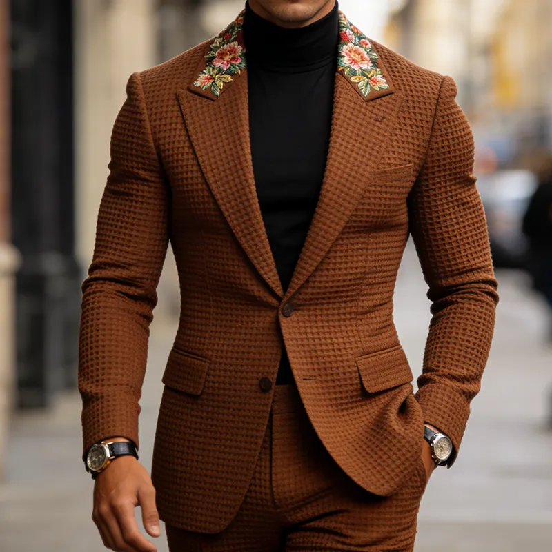 Men's Retro Casual Solid Color Waffle Embroidered Blazer MTA2382L4TO sold by Manly product image thumbnail 2