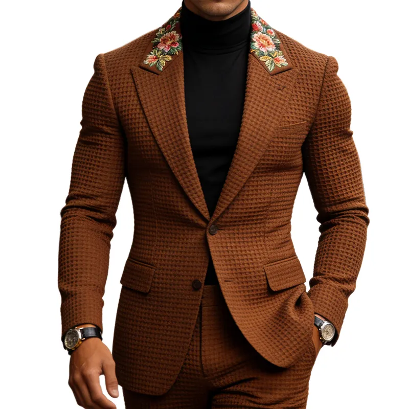 Men's Retro Casual Solid Color Waffle Embroidered Blazer MTA2382L4TO sold by Manly