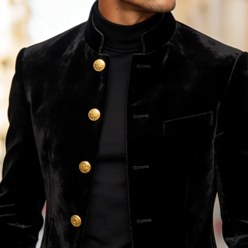 Men's Retro Casual Solid Color Velvet Stand Collar Jacket MTA2303L7TO sold by Manly product image thumbnail 3