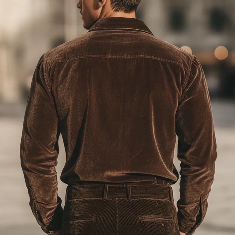 Men's Classic Retro Embroidered Velvet Concealed Button Long-sleeved Shirt MTA2327L3U sold by Manly product image thumbnail 4