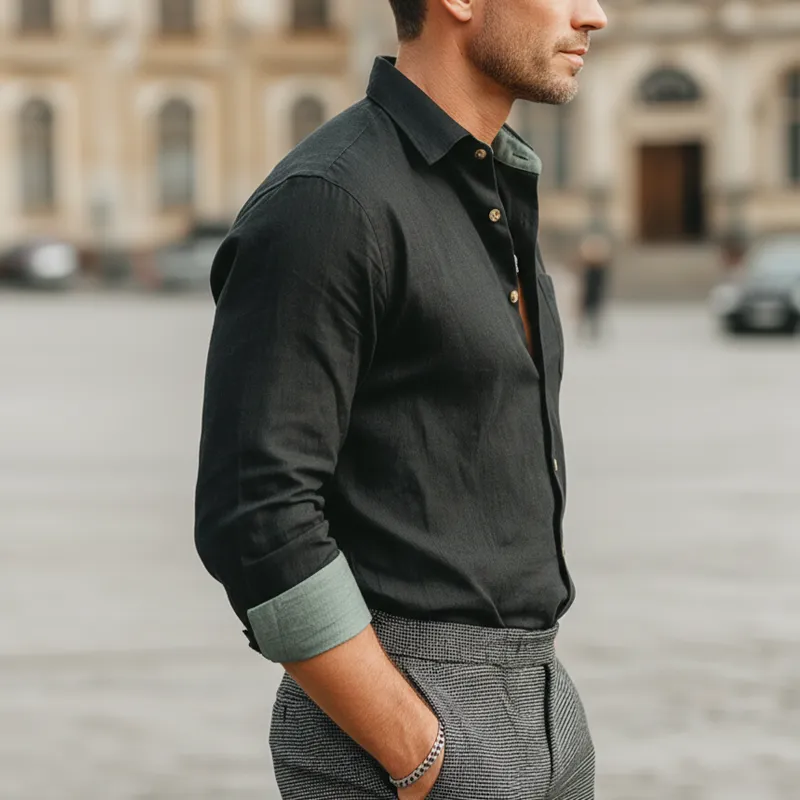 Men's Urban Business Cotton Color-block Long-sleeved Shirt MTA2486L8U sold by Manly product image thumbnail 4