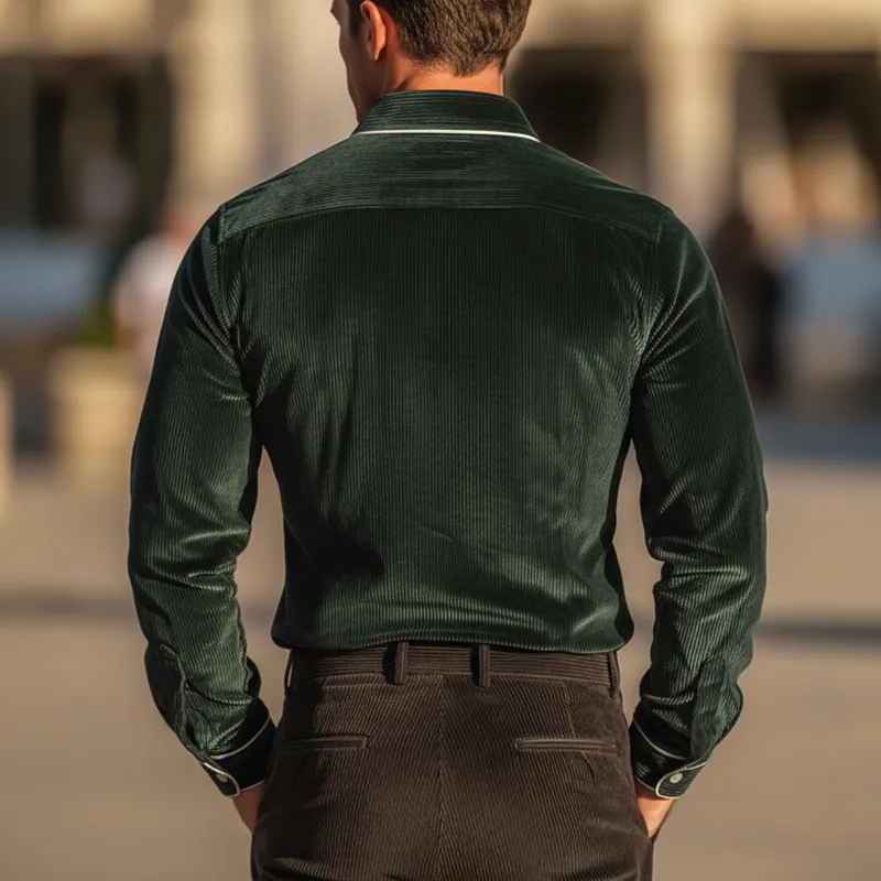 Men's Vintage Dark Green Corduroy Long-sleeved Shirt MTA2417L1U sold by Manly product image thumbnail 5