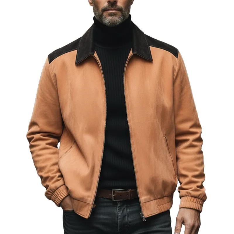 Men's Vintage Color-block Faux Suede Zip-up Jacket MTA2300L9P sold by Manly