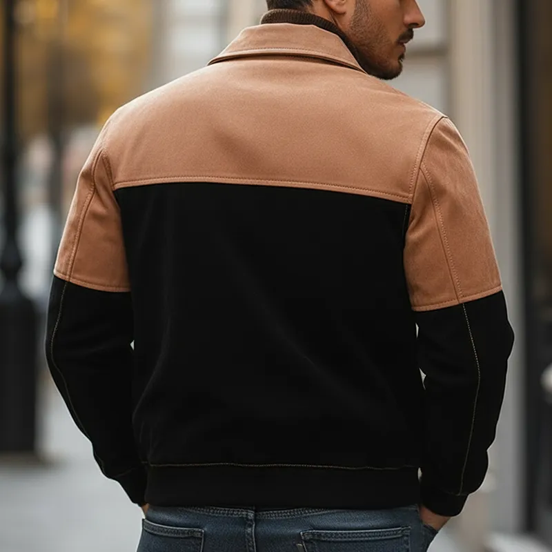 Men's Vintage Color-block Faux Suede Zip-up Jacket MTA2373L9P sold by Manly product image thumbnail 3