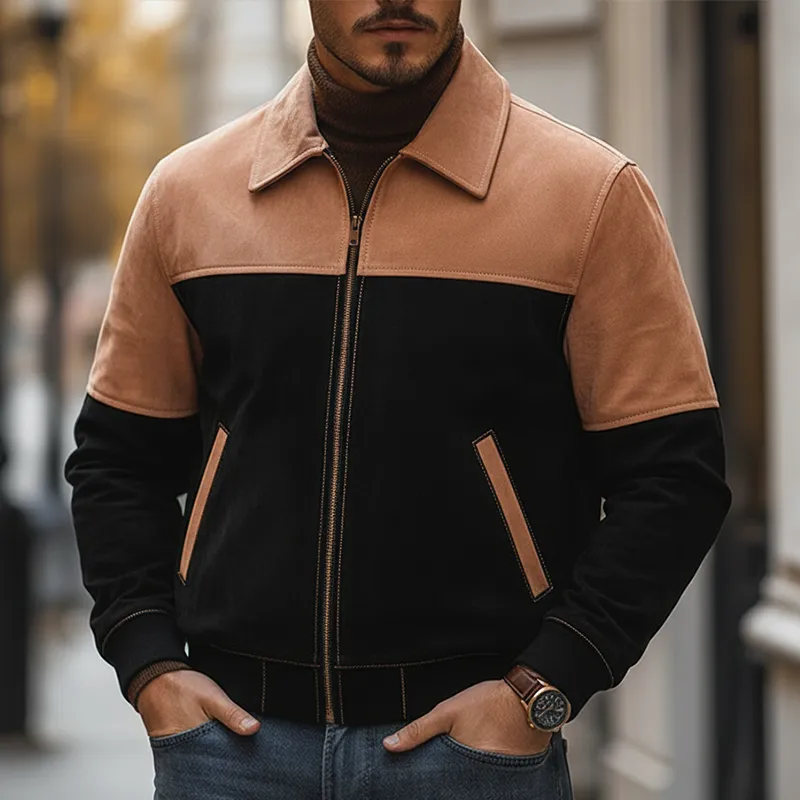 Men's Vintage Color-block Faux Suede Zip-up Jacket MTA2373L9P sold by Manly product image thumbnail 2