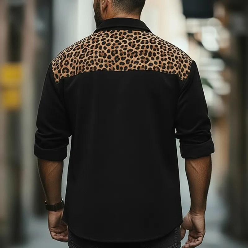Men's Vintage Leopard Print Cotton Blend Button-down Long-sleeved Shirt MTA2370L9P sold by Manly product image thumbnail 3