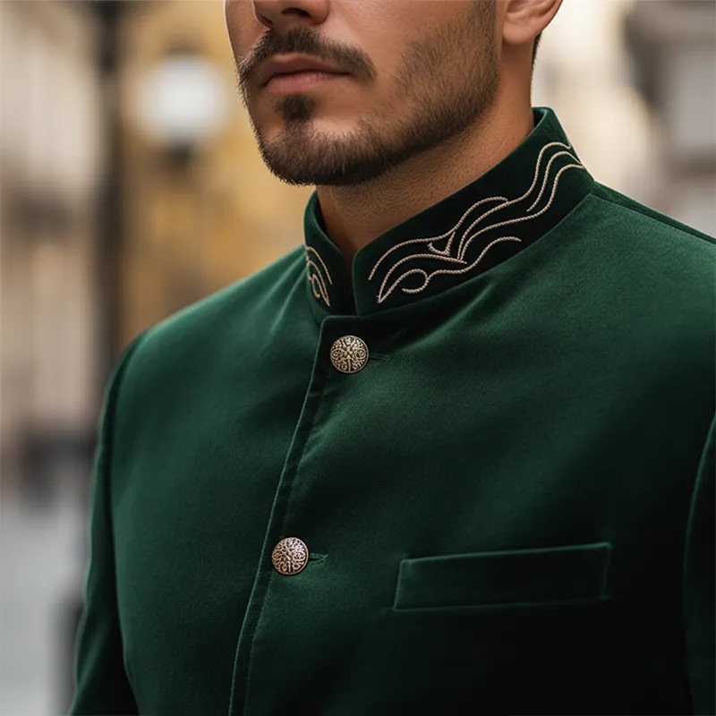 Men's Vintage Embroidered Stand-collar Velvet Jacket With Buttons MTA2341L6P sold by Manly product image thumbnail 3