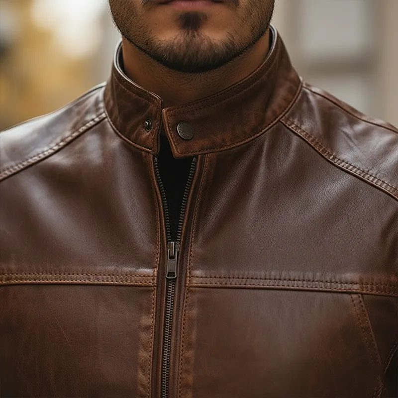 Men's Retro Distressed PU Faux Leather Zipper Sleeveless Vest MTA2332L8P sold by Manly product image thumbnail 3