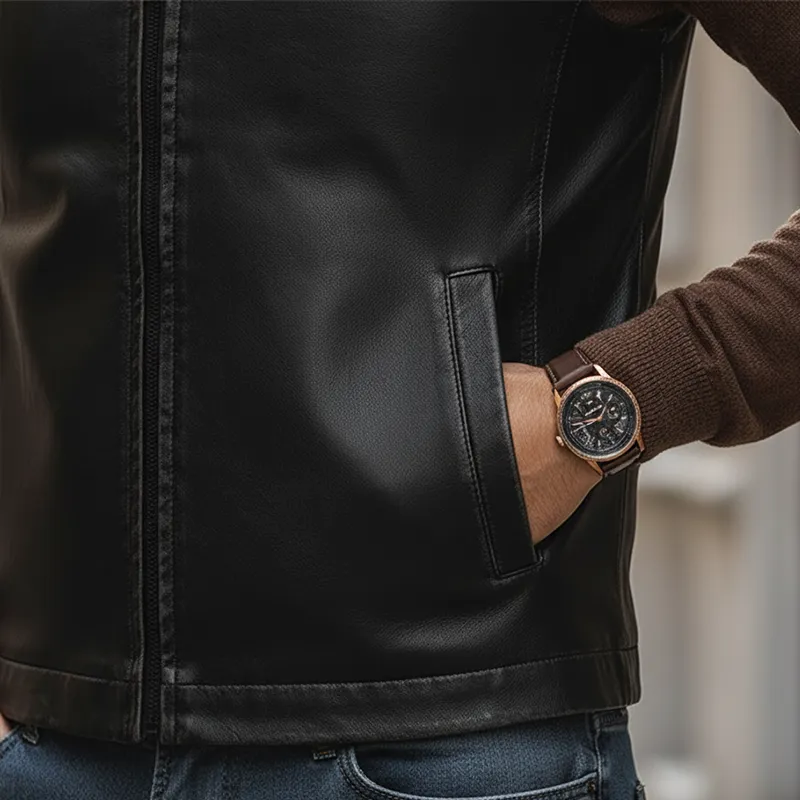 Men's Retro Distressed PU Faux Leather Zipper Sleeveless Vest MTA2363L2P sold by Manly product image thumbnail 5