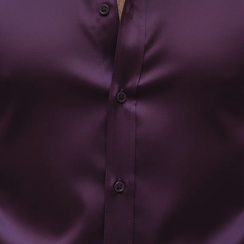 Men's Vintage Solid Color Satin Long-sleeved Button-down Shirt MTA2315L3P sold by Manly product image thumbnail 3