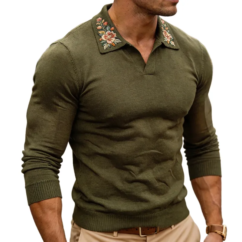Men's Retro Casual Embroidered Knitted Collar Sweater MTA2209L5TO sold by Manly