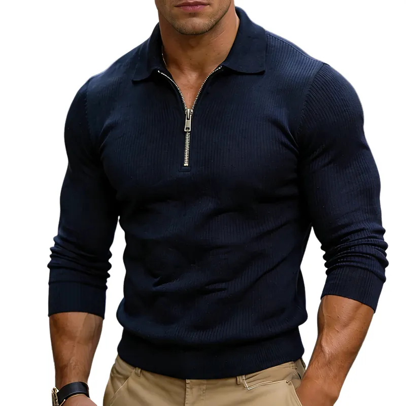 Men's Retro Casual Collared Zipper Knit Sweater MTA2279L5TO sold by Manly