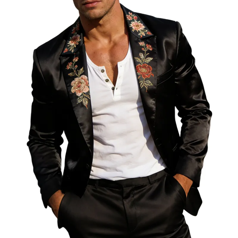 Men's Retro Casual Satin Print Blazer MTA2224L2TO sold by Manly
