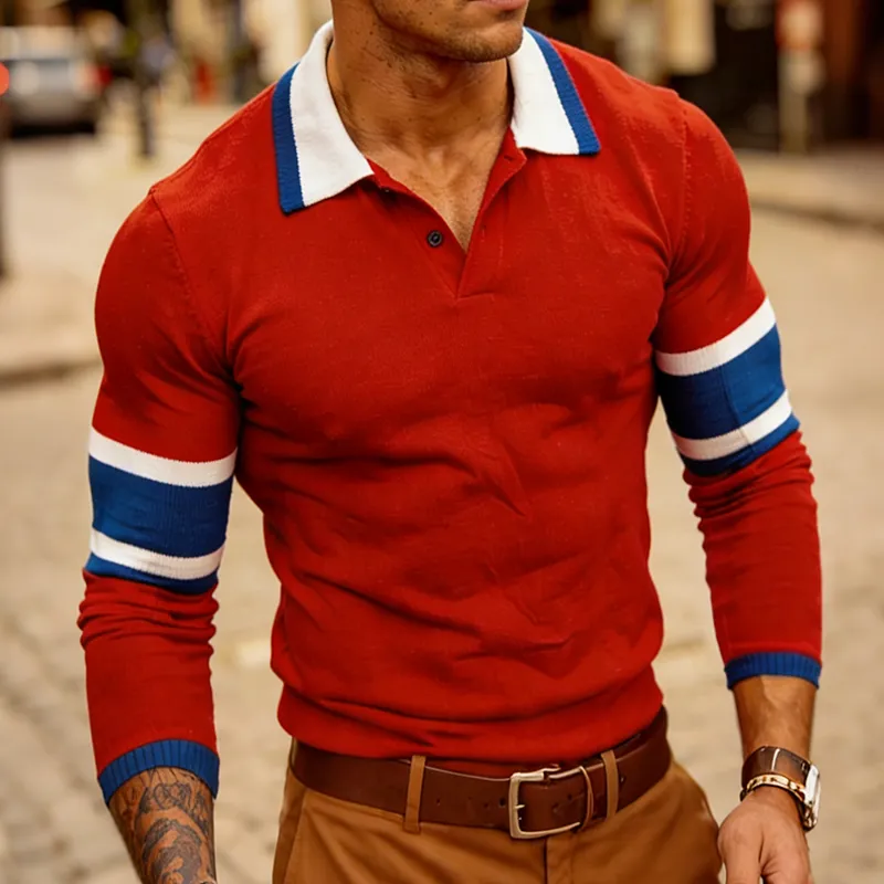 Men's Retro Casual Color Block Knitted Lapel Sweater MTA2241L5TO sold by Manly product image thumbnail 2