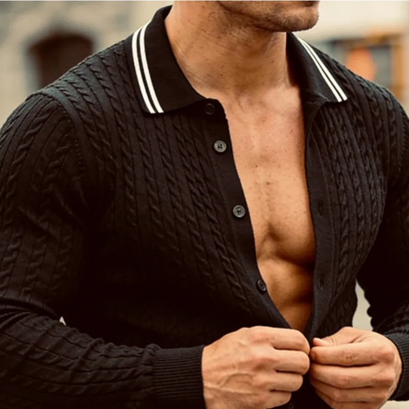 Men's Retro Casual Color Block Knitted Lapel Shirt Sweater MTA2276L7TO sold by Manly product image thumbnail 3