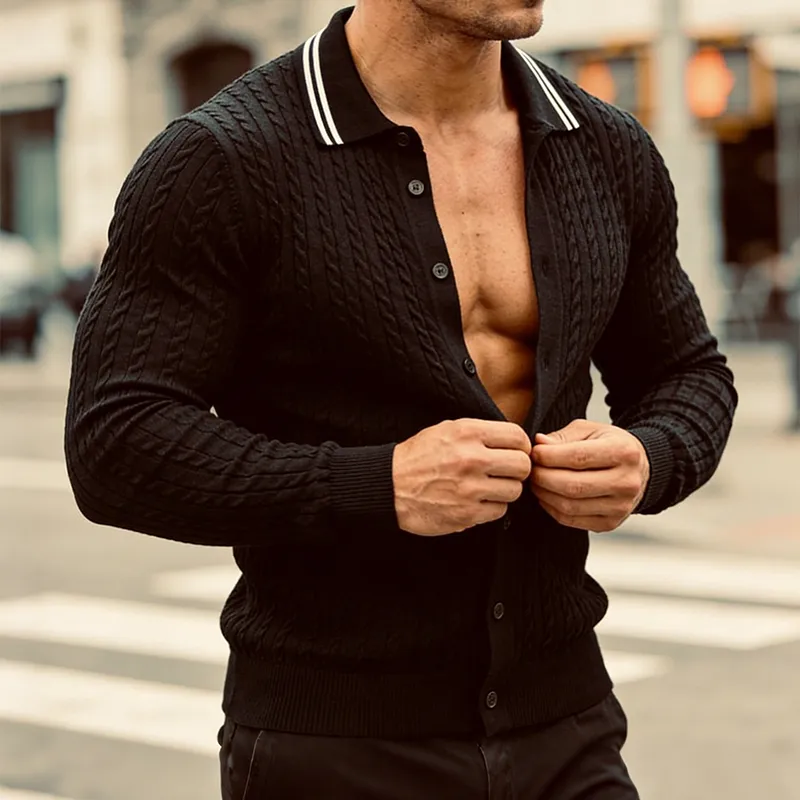 Men's Retro Casual Color Block Knitted Lapel Shirt Sweater MTA2276L7TO sold by Manly product image thumbnail 2