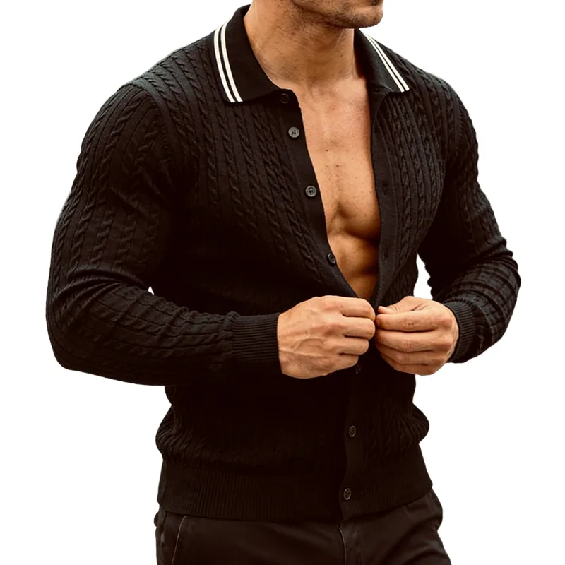 Men's Retro Casual Color Block Knitted Lapel Shirt Sweater MTA2276L7TO made by Manly