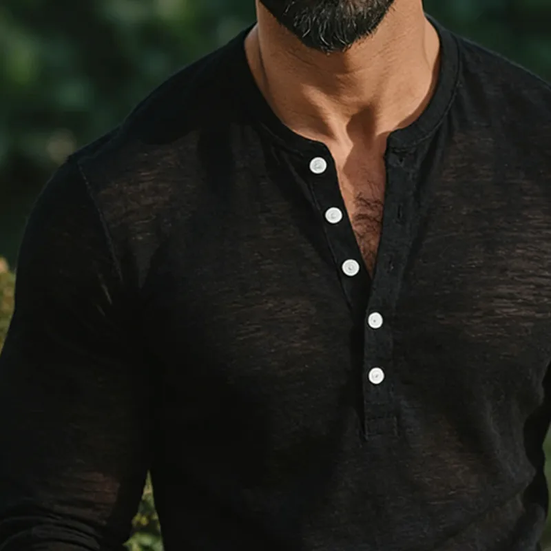 Men's Retro Casual Cotton Henley Collar Long-Sleeve T-Shirt MTA2227L4TO sold by Manly product image thumbnail 3