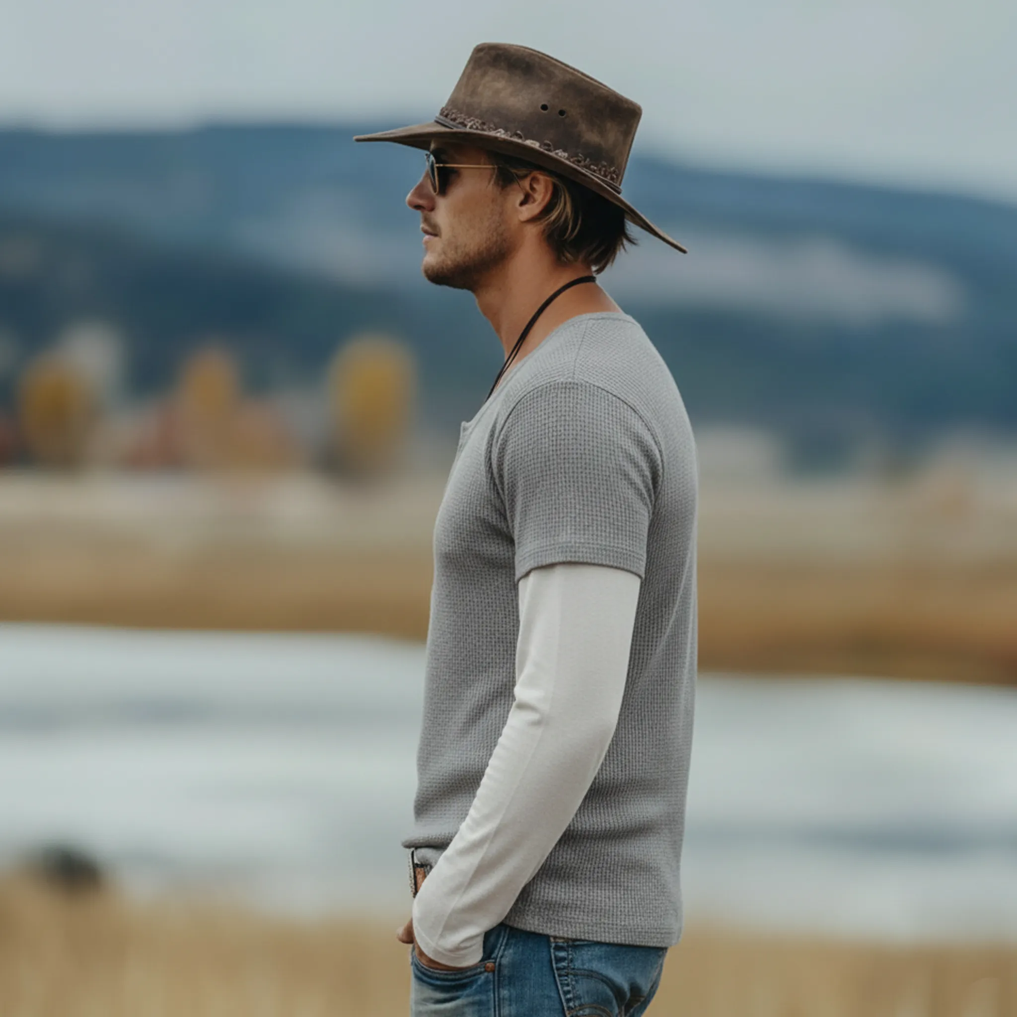 Men's Classic Casual Henley Neck Waffle Knit Cotton Blend Faux Two-piece Long-sleeved T-shirt MTA2349L7K sold by Manly product image thumbnail 3