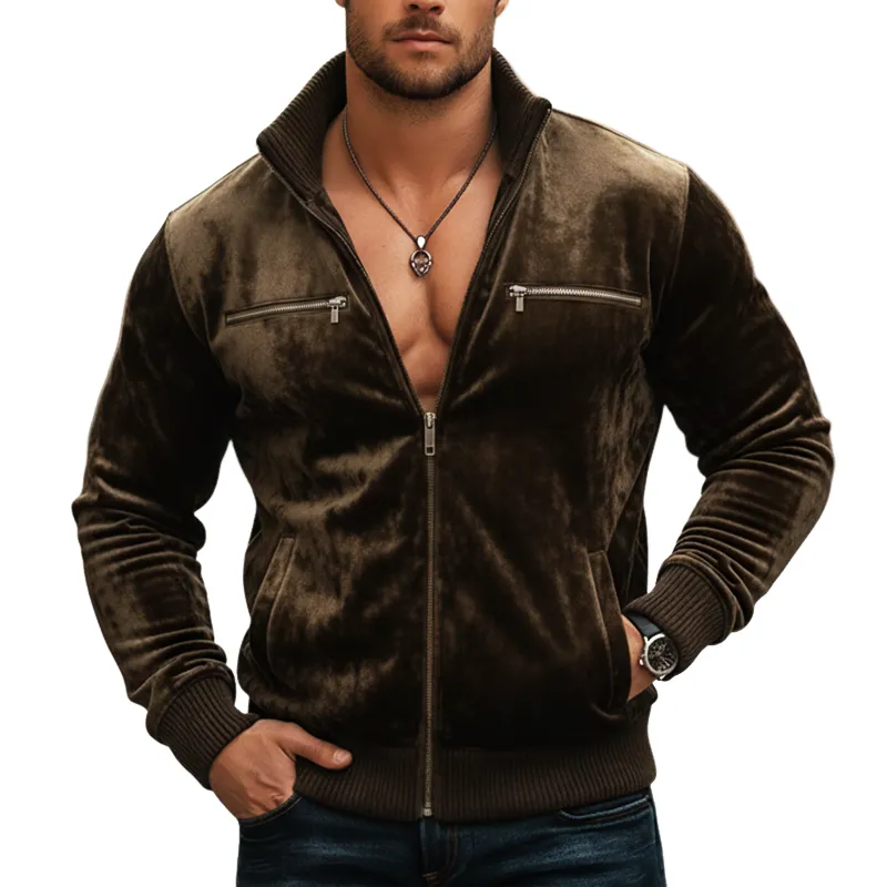 Men's Urban Velvet Zip-up Stand-collar Slim-fit Jacket MTA2372L7U sold by Manly