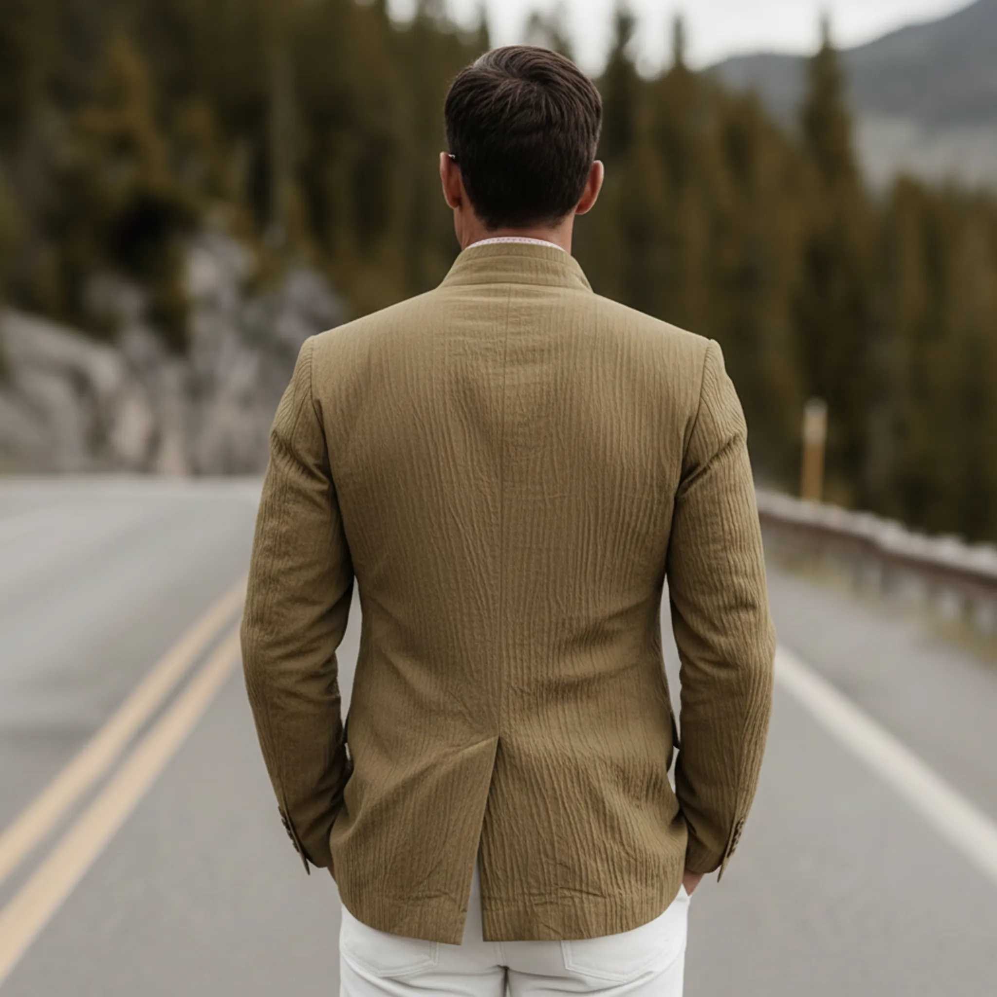 Men's Classic Vintage Stand-collar Textured Cotton Blend Jacket MTA2234L7K sold by Manly product image thumbnail 4