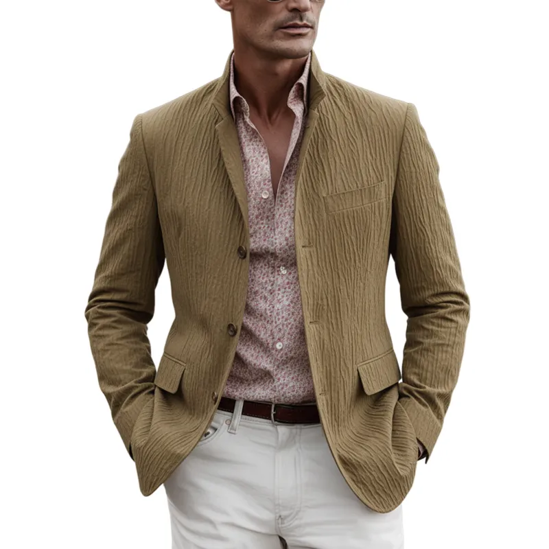 Men's Classic Vintage Stand-collar Textured Cotton Blend Jacket MTA2234L7K sold by Manly