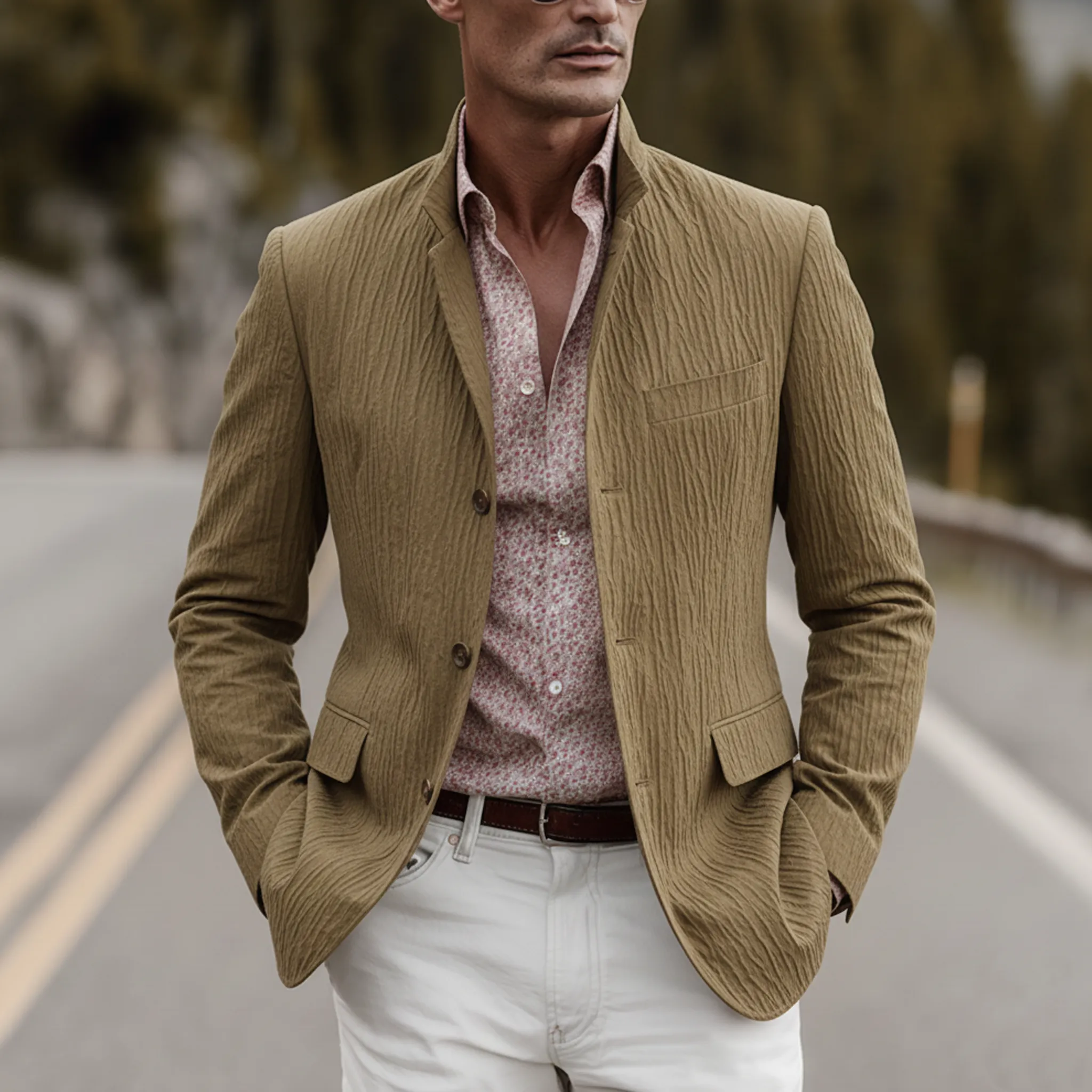 Men's Classic Vintage Stand-collar Textured Cotton Blend Jacket MTA2234L7K sold by Manly product image thumbnail 2