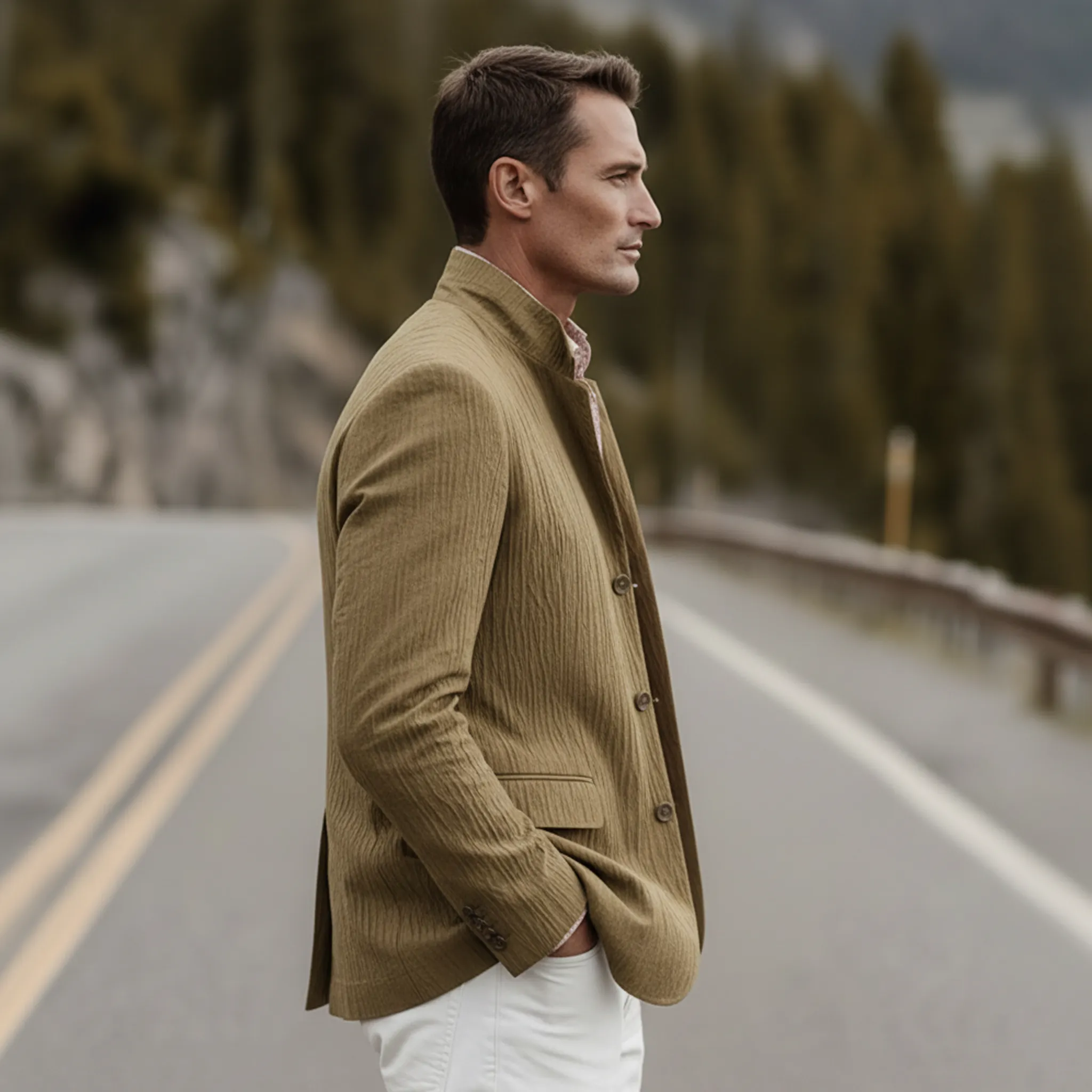 Men's Classic Vintage Stand-collar Textured Cotton Blend Jacket MTA2234L7K sold by Manly product image thumbnail 3