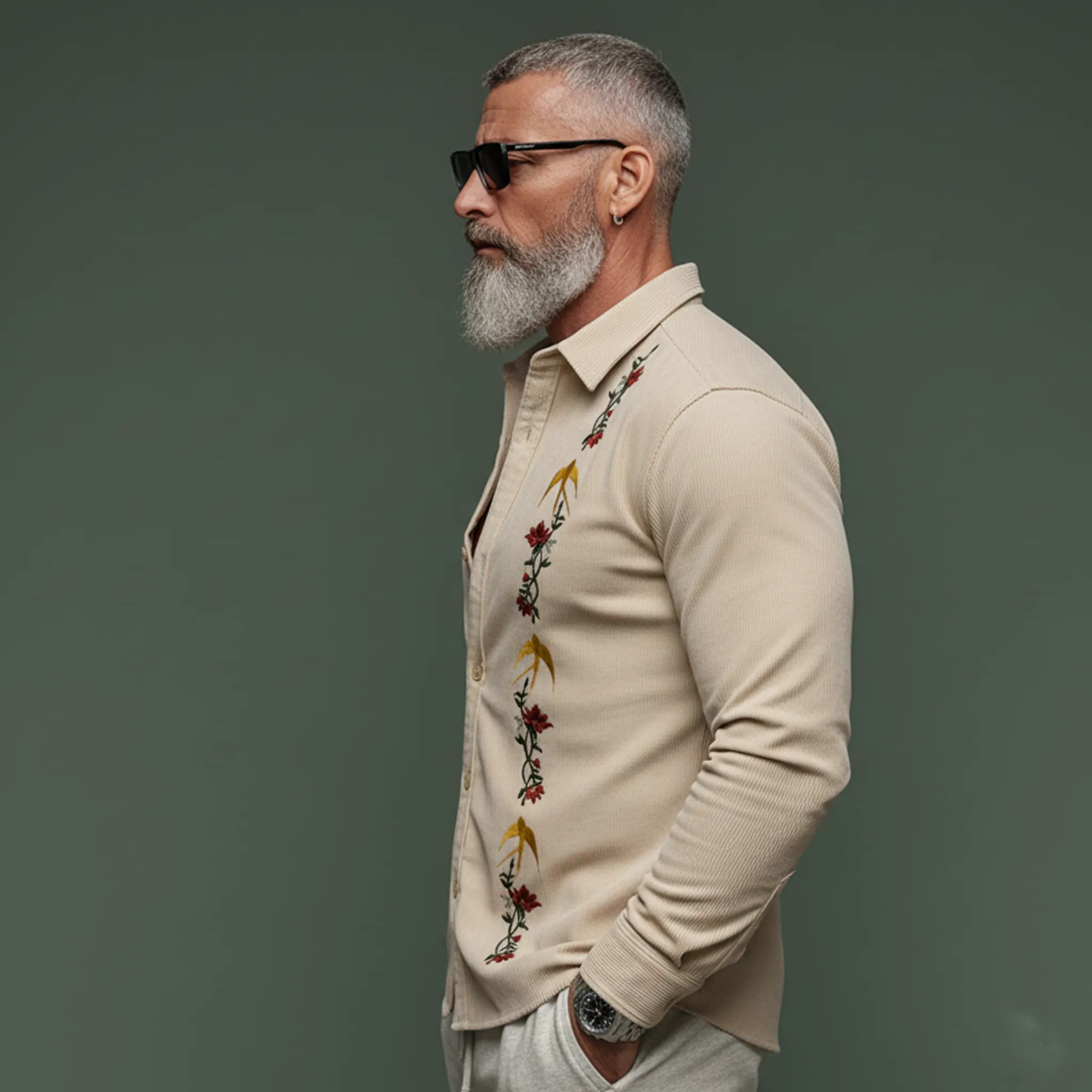 Men's Classic Vintage Embroidered Corduroy Long-sleeved Shirt MTA2235L9K sold by Manly product image thumbnail 3