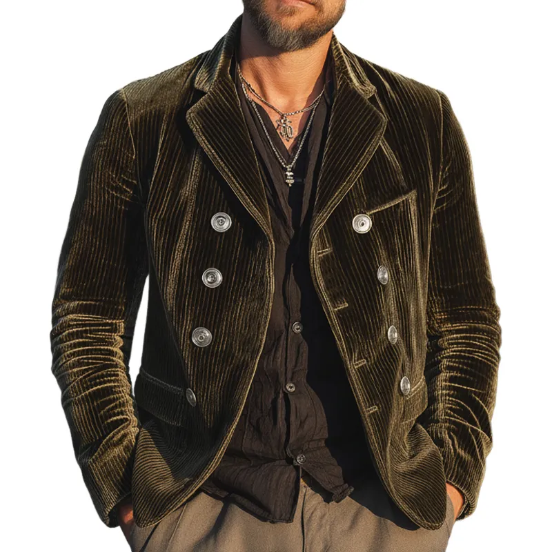 Men's Vintage Corduroy Double-breasted Single-vent Slim-fit Jacket MTA1929L7U sold by Manly