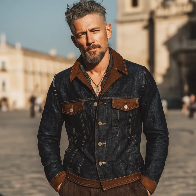 Men's Urban Vintage Denim And Faux Suede Patchwork Jacket MTA2299L8U sold by Manly product image thumbnail 2