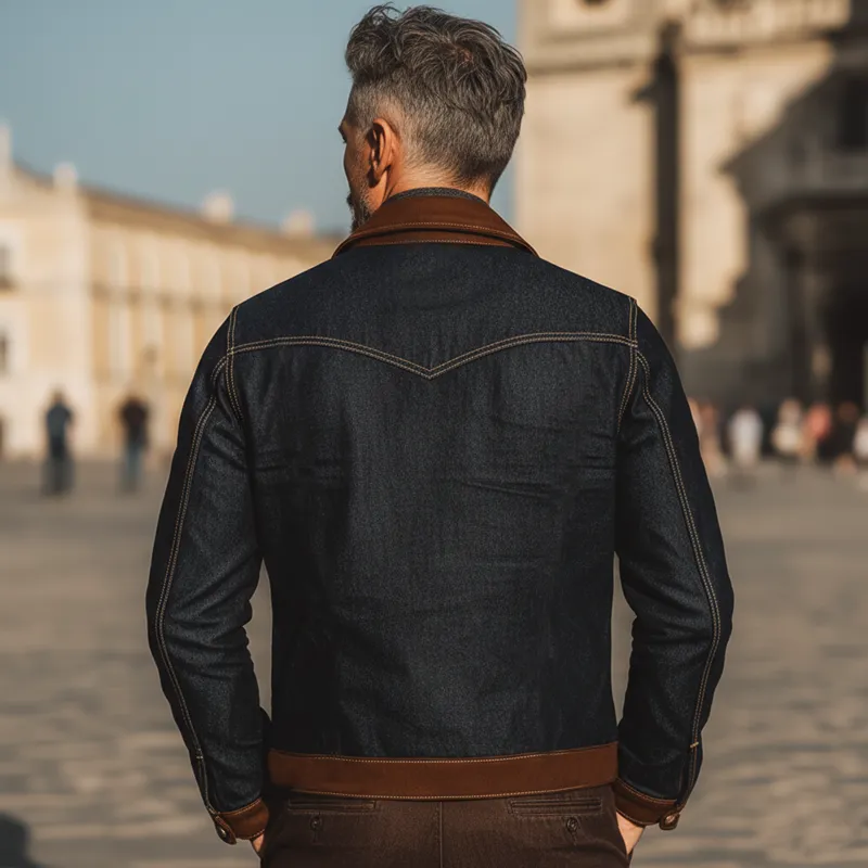 Men's Urban Vintage Denim And Faux Suede Patchwork Jacket MTA2299L8U sold by Manly product image thumbnail 4