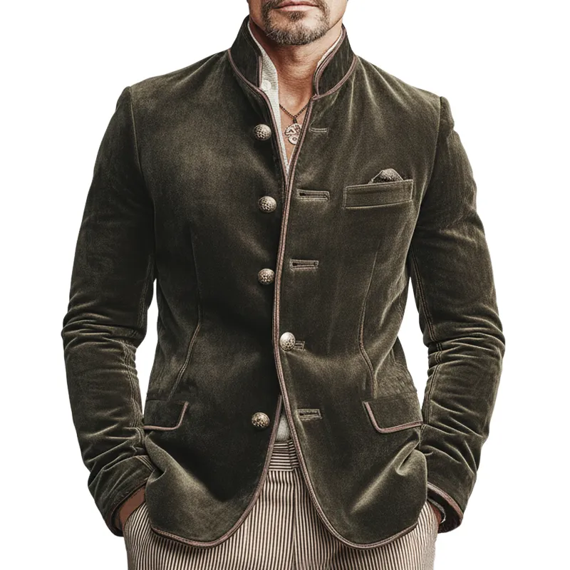 Men's Vintage Velvet Embroidered Lines Stand-collar Slim-fit Jacket MTA2262L3U sold by Manly