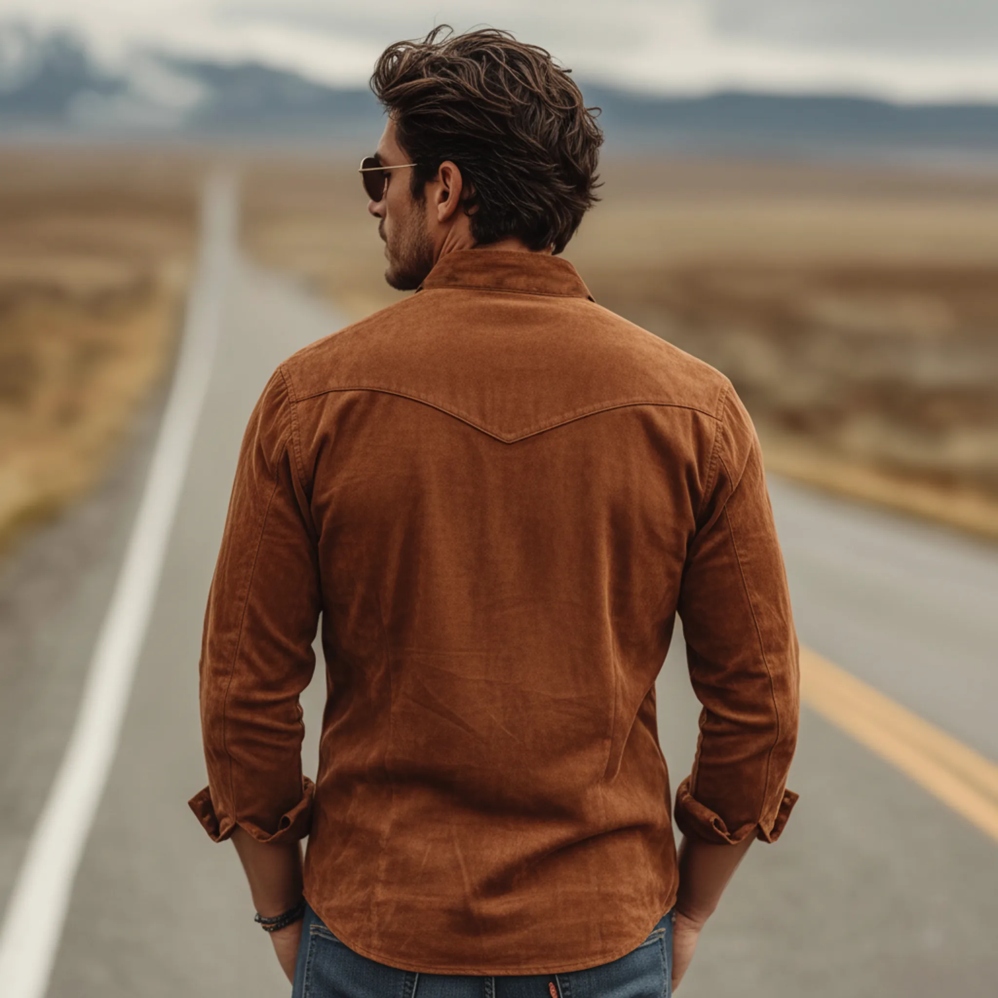 Men's Classic Vintage Western Style Decorative Lace Stand-collar Faux Suede Long-sleeved Shirt MTA2273L9K sold by Manly product image thumbnail 4