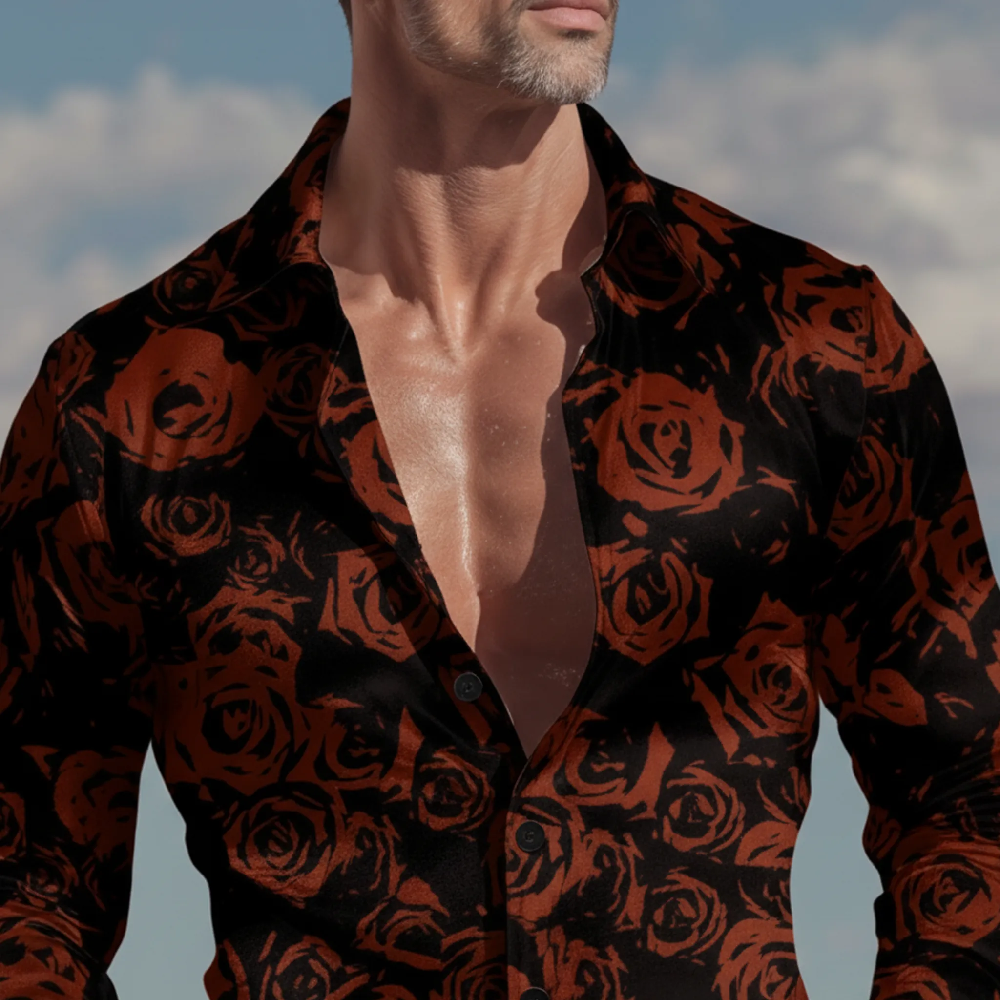 Men's Classic Vintage Rose Print Satin Long-sleeved Shirt MTA2284L4K sold by Manly product image thumbnail 5