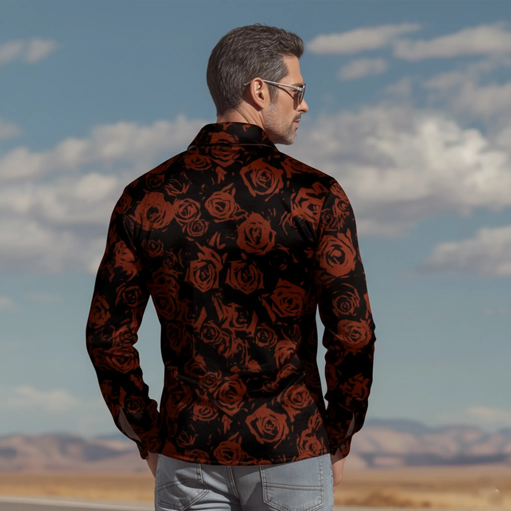 Men's Classic Vintage Rose Print Satin Long-sleeved Shirt MTA2284L4K sold by Manly product image thumbnail 4