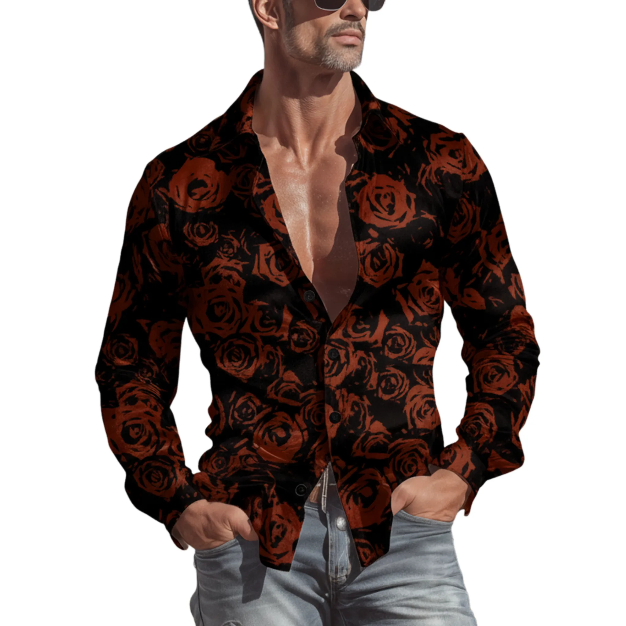 Men's Classic Vintage Rose Print Satin Long-sleeved Shirt MTA2284L4K sold by Manly