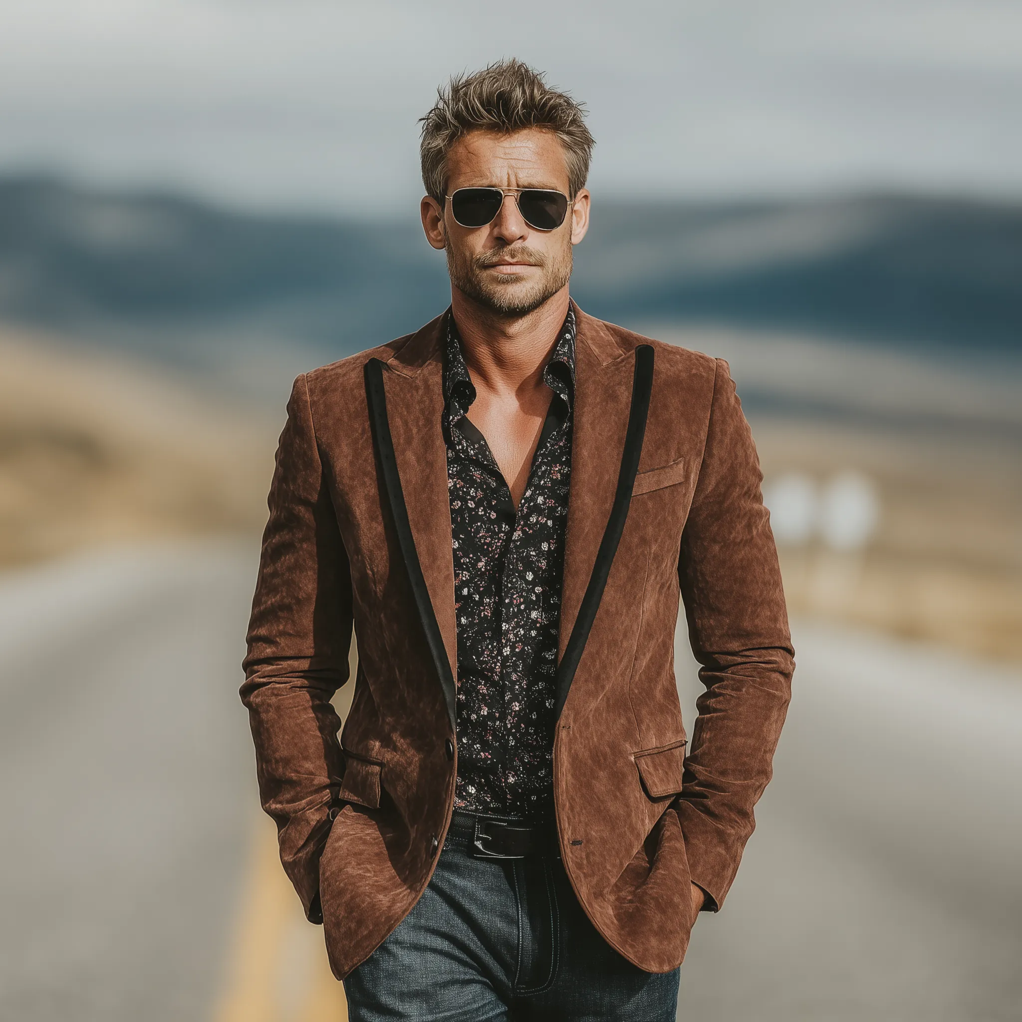 Men's Classic Vintage Western-style Contrasting Velvet Collar Single-breasted Faux Suede Blazer MTA2292L0K sold by Manly product image thumbnail 2