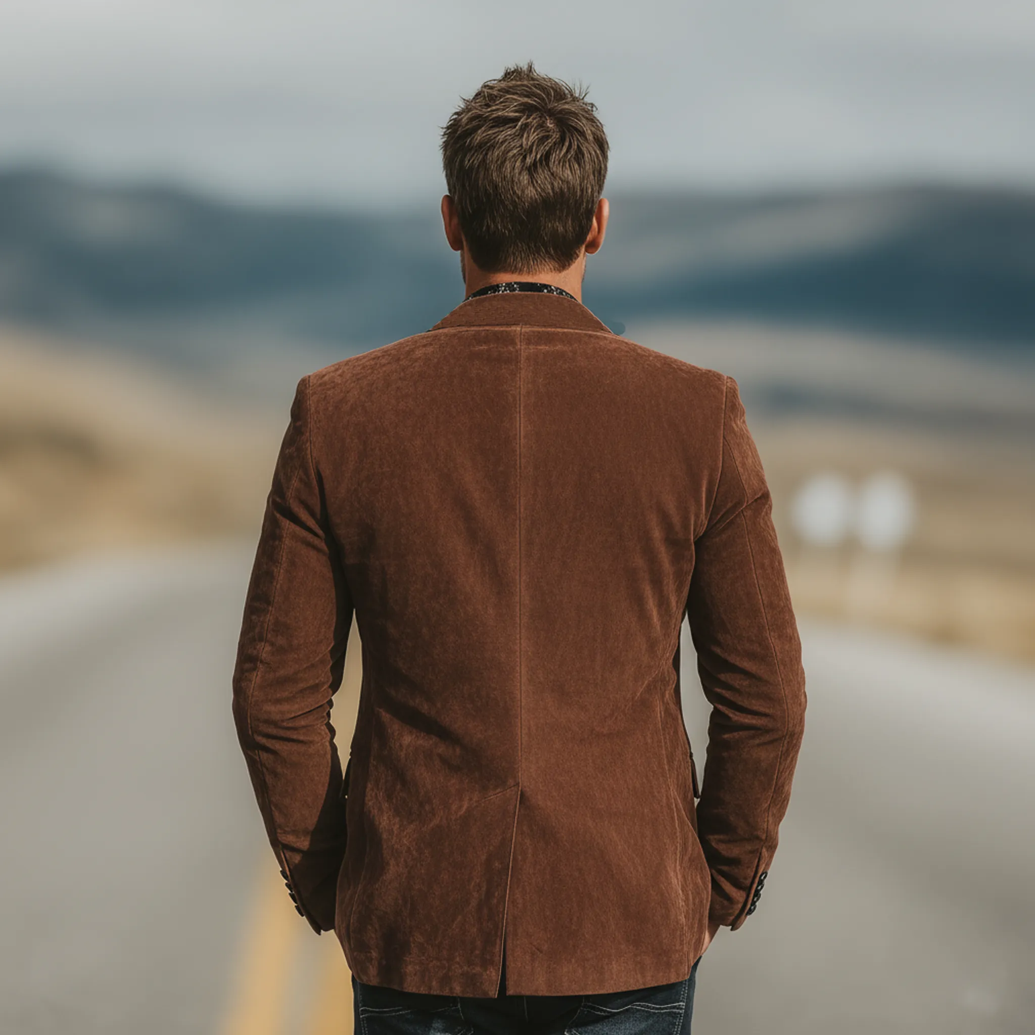 Men's Classic Vintage Western-style Contrasting Velvet Collar Single-breasted Faux Suede Blazer MTA2292L0K sold by Manly product image thumbnail 3