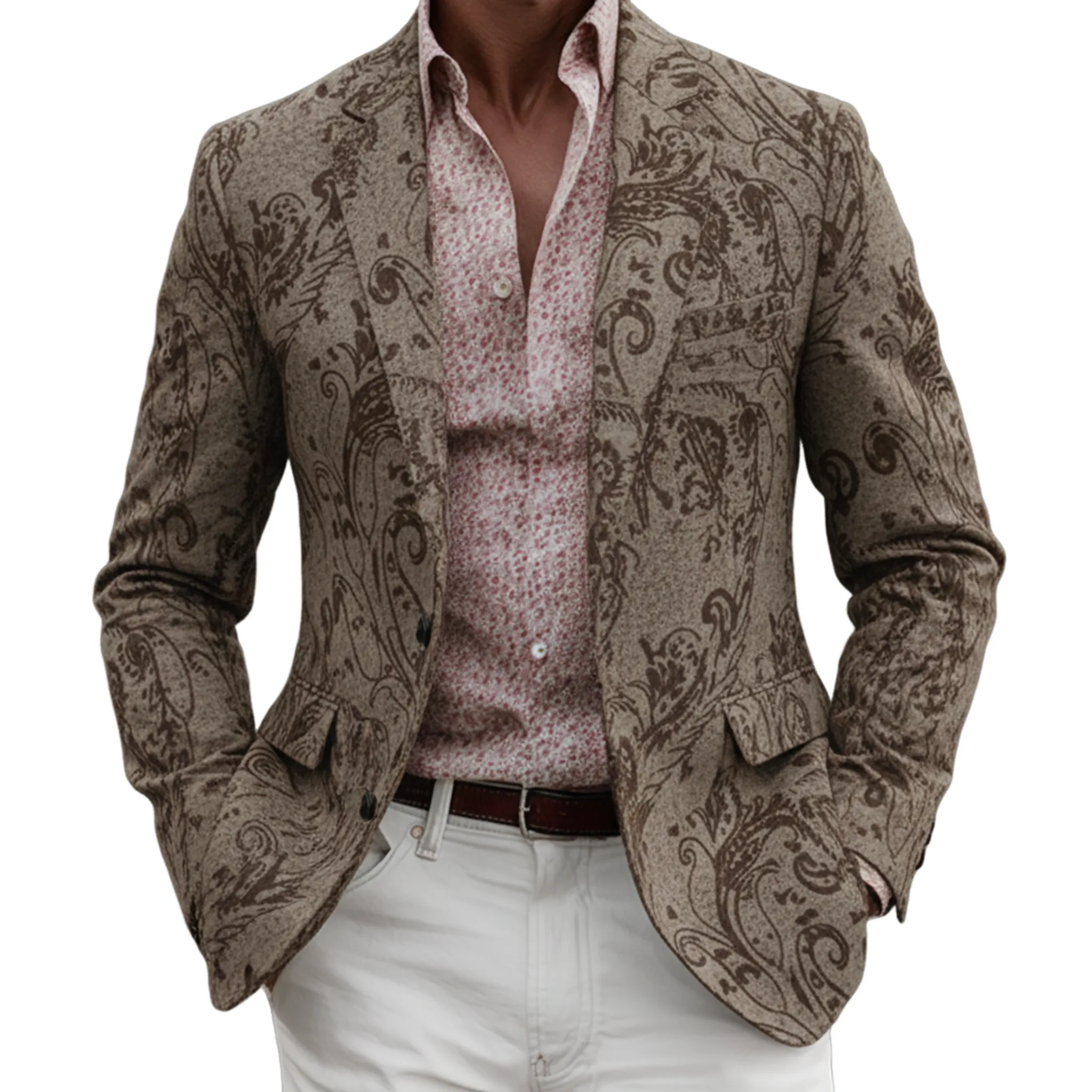 Men's Classic Vintage Printed Cotton Blend Single-breasted Blazer MTA2211L8K sold by Manly