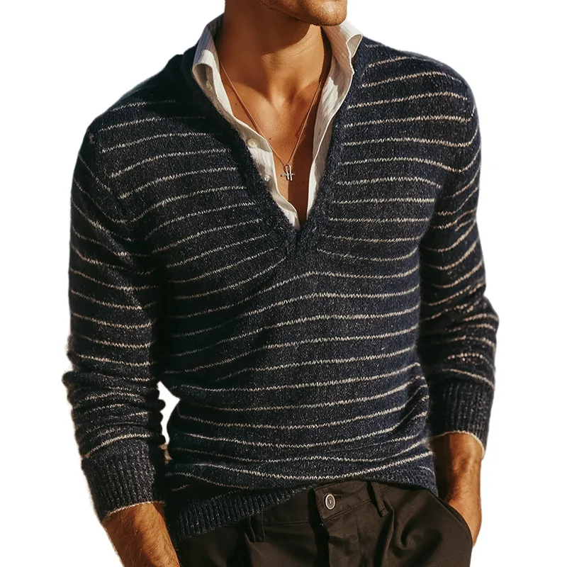 Men's Vintage Casual Knitted Striped V-neck Sweater MTA1912L2TO sold by Manly