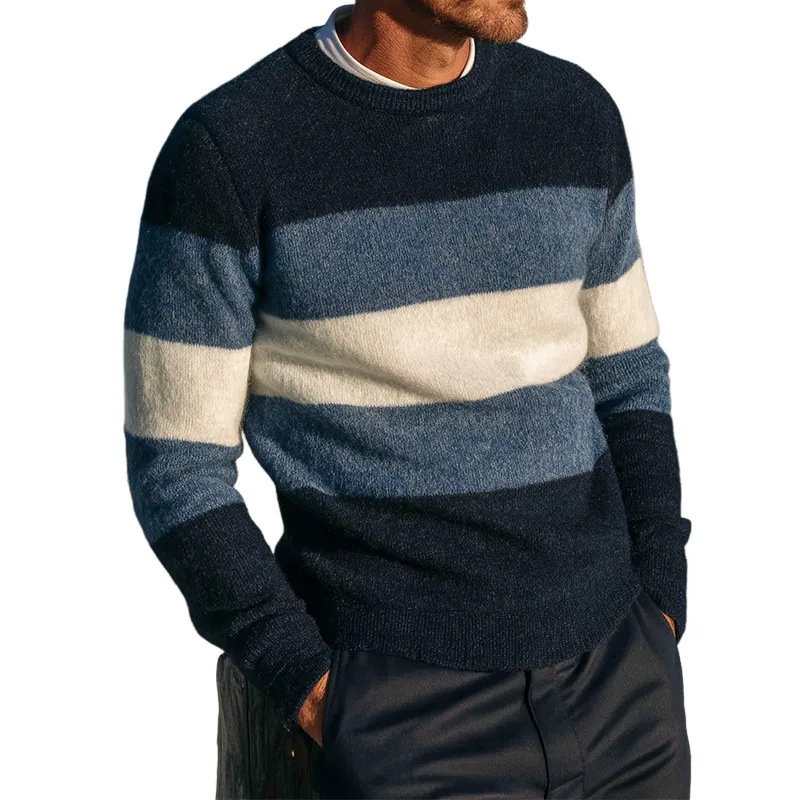Men's Vintage Casual Knitted Striped V-neck Sweater MTA1948L0TO sold by Manly