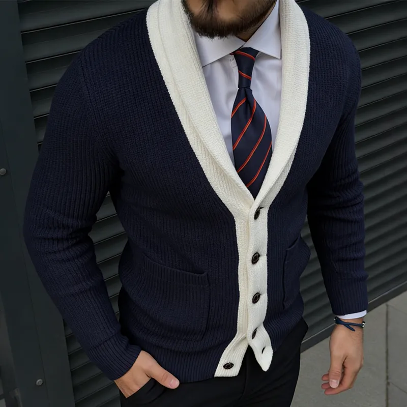 Men's Retro Casual Color Block Knit Button Cardigan MTA1785L0TO sold by Manly product image thumbnail 2