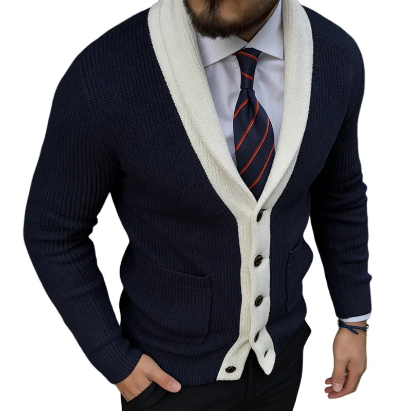 Men's Retro Casual Color Block Knit Button Cardigan MTA1785L0TO sold by Manly