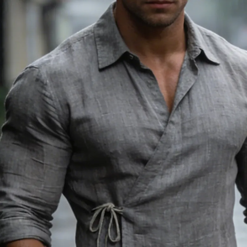 Men's Vintage Casual Cotton And Linen Lapel Long-Sleeved Shirt MTA1693L4TO sold by Manly product image thumbnail 3