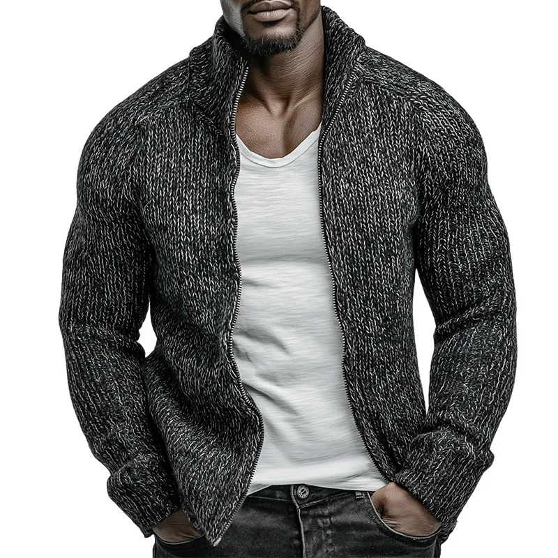 Men's Retro Casual Knitted Stand Collar Zipper Cardigan MTA1673L1TO sold by Manly