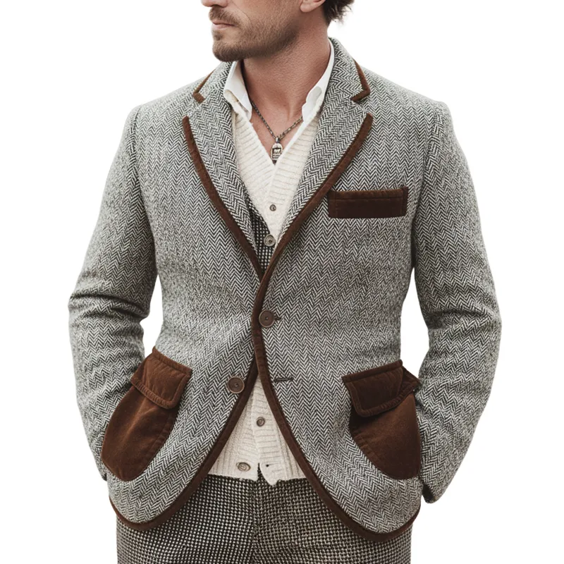 Men's Classic Color-blocked Two-button Faux Wool Slim-fit Blazer MTA2069L3U sold by Manly