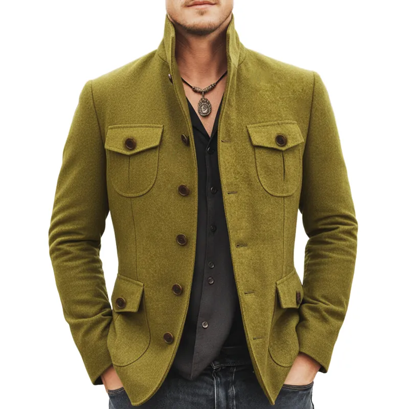 Men's Classic Business Stand Collar Faux Wool Slim Fit Jacket MTA2010L3U sold by Manly